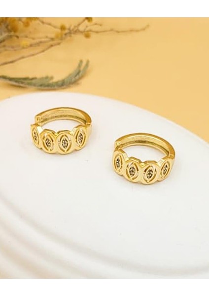 Gold Çelik Taşlı Göz Halka Küpe