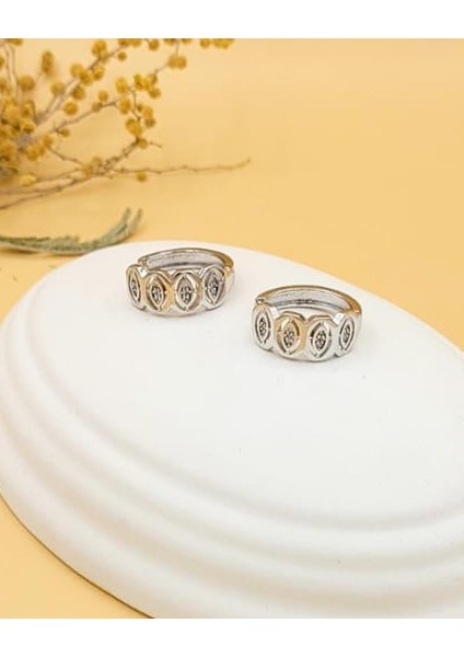 Silver Çelik Taşlı Göz Halka Küpe