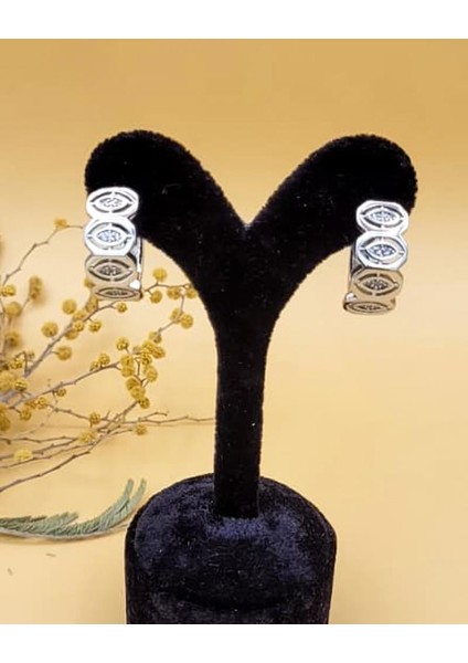 Silver Çelik Taşlı Göz Halka Küpe modelleri