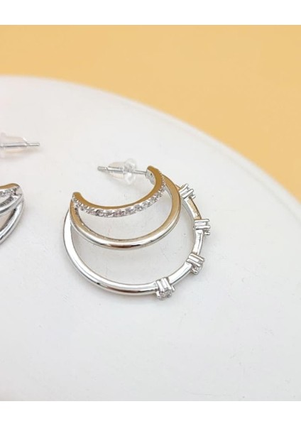 Zirkon Taşlı Çoklu Görünüm Yarım Halka Silver Küpe fiyatları