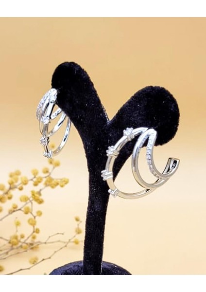 Zirkon Taşlı Çoklu Görünüm Yarım Halka Silver Küpe modelleri