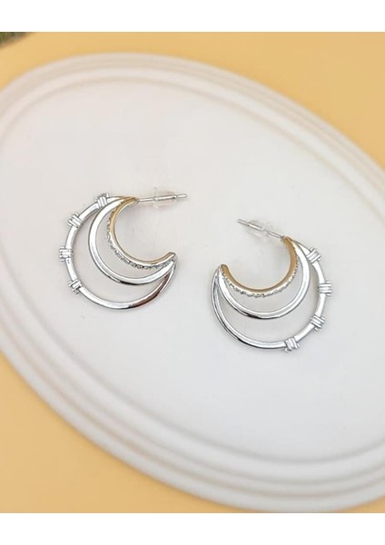 Zirkon Taşlı Çoklu Görünüm Yarım Halka Silver Küpe indirimleri