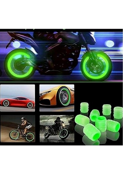 4 Adet Sibop Kapağı Fosforlu Floresan LED Pilsiz Araba Motorsiklet Bisiklet Lastik Sibop Kapağı