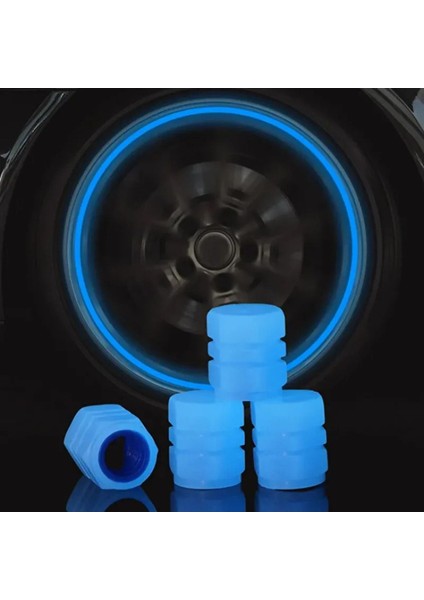Fosforlu Floresan LED Yeşil Pilsiz Araba Motorsiklet Lastik Sibop Kapaği Mavi