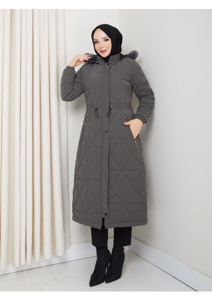 Kadın Tam Dolgulu Bel Bağcıklı Kol Lastikli Nova Kumaş Genç ve Spor Ara Boy Tesettür Mont 0216 modelleri