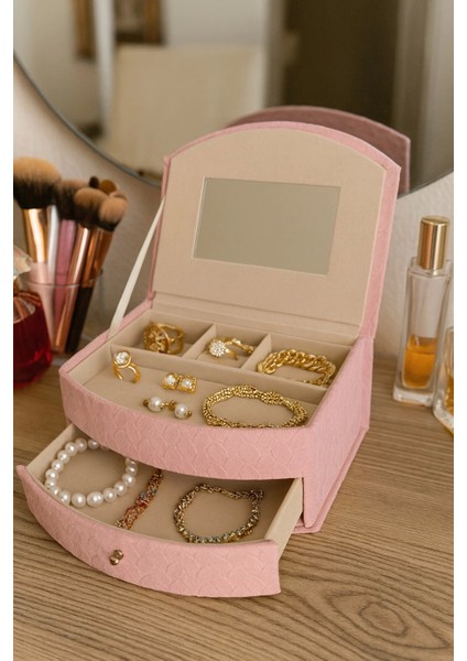 Dekoratif Kadife Takı Bijuteri Mücevher Kutusu Organizer Düzenleyici Pembe modelleri