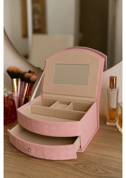 Dekoratif Kadife Takı Bijuteri Mücevher Kutusu Organizer Düzenleyici Pembe fırsatları