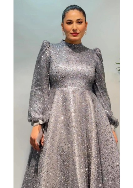 Tesettür Abiye Elbise - Tamamı Simli Işlemeli Uzun Kollu, Özel Gün Düğün Davetlik fiyatları