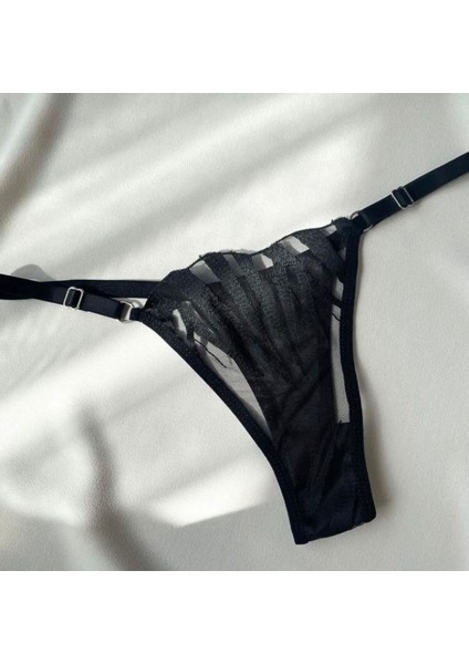 Kadın Siyah Zebra Desenli Transparan Iç Çamaşır Takımı modelleri