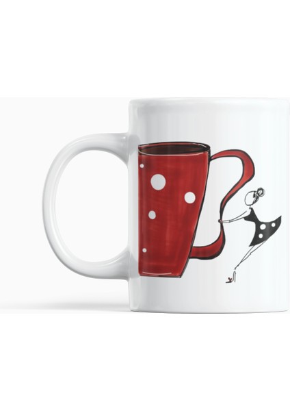 Mizahi Karikatür Kadın Figürlü Eğlenceli Tasarım Hediyelik Baskılı Kupa Bardak