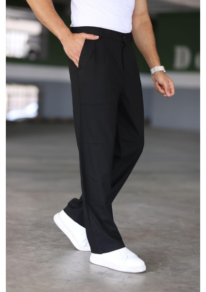 Baggy Çift Pileli Siyah Renk Beli Lastikli Kaliteli Rahat Kesim Klasik Bol Paça Baggy Pantolon fiyatları