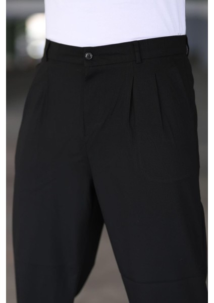 Baggy Çift Pileli Siyah Renk Beli Lastikli Kaliteli Rahat Kesim Klasik Bol Paça Baggy Pantolon modelleri