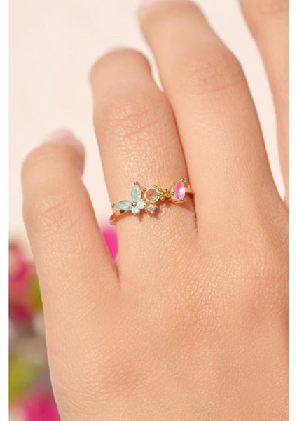 Gold Turkuaz Kelebek Çelik Yüzük