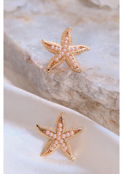 Altın Kaplama Incili Deniz Yıldızı Küpe