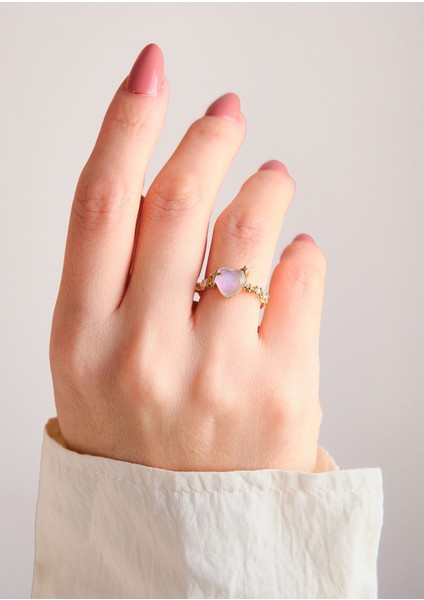 Yıldız Detaylı Zirkon Kalp Taşlı Çelik Yüzük