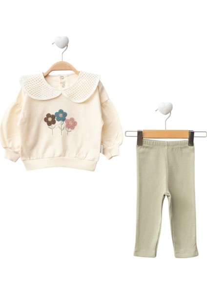 Çiçek Nakışlı Bebe Yakalı Kız Bebek Takım