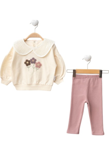 Çiçek Nakışlı Bebe Yakalı Kız Bebek Takım