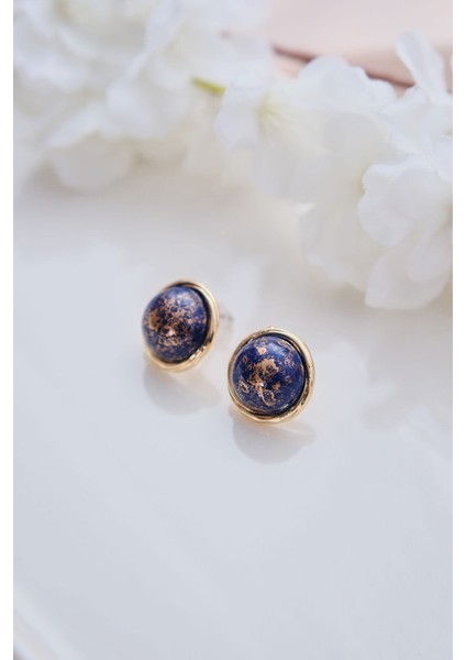 Vintage Lacivert Taşlı Yuvarlak Küpe fiyatları