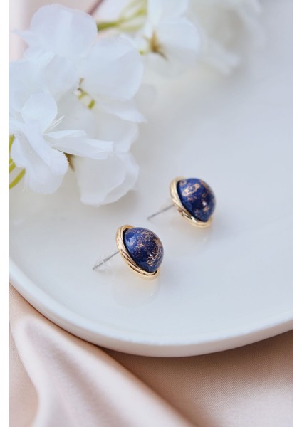 Vintage Lacivert Taşlı Yuvarlak Küpe modelleri