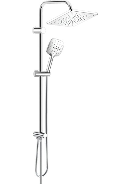 Full Krom, Paslanmaz, Fonksiyonlu, Patlamaz Pvc Hortumlu Tepe Duş Seti Fergamo