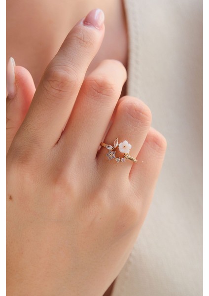 Gold Zirkon Yıldız ve Çiçek Çelik Yüzük fiyatları