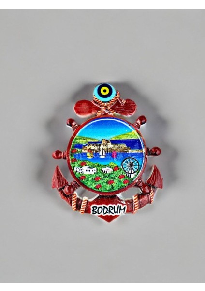 Bodrum Temalı Kabartmalı Polyester Magnet. 6,5cm x 8cm. Kahverengi