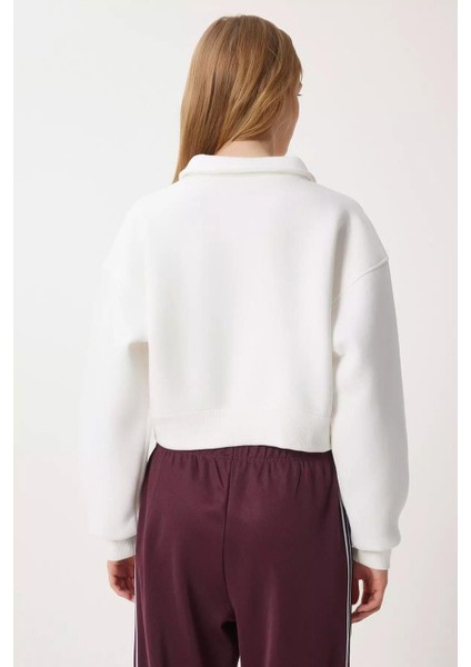 Kadın Ekru Gömlek Yaka Üç Iplik Sweatshirt fırsatları