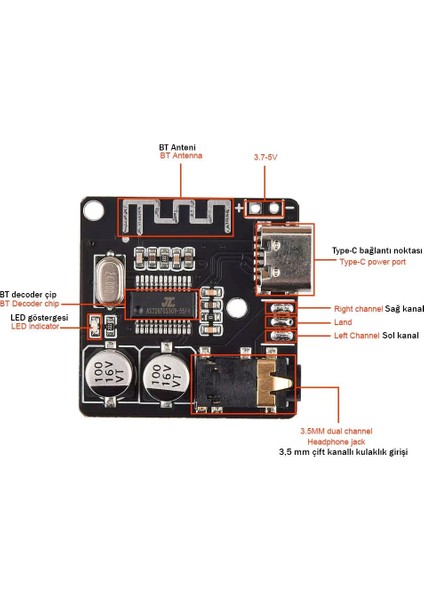 Dıy Bluetooth 5.1 Audio Receiver Module Mp3 Bluetooth Alıcı Modülü Araç Hoparlör Amfi fiyatları
