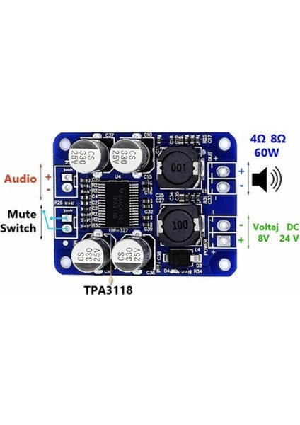 XH-M313 TPA3118 Sop-16 Mono Dijital Güç Amplifikatörü Amplifier Board 30W 60W indirimleri