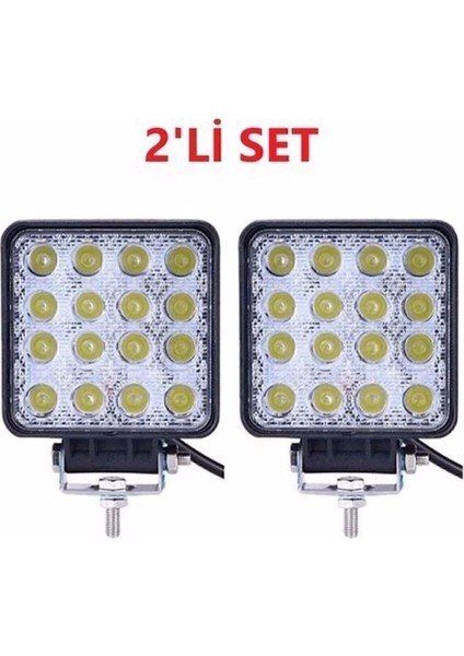 Off Road Sis Farı - Lamba 16 LED Kare Çalışma Lambası 2 Adet