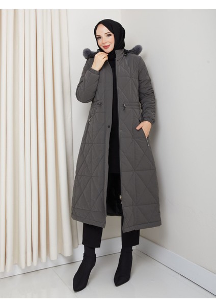 Kadın Tam Dolgulu Bel Bağcıklı Kol Lastikli Nova Kumaş Genç ve Spor Ara Boy Tesettür Mont 0216