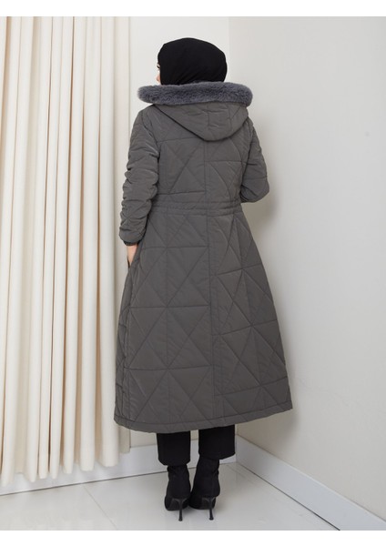 Kadın Tam Dolgulu Bel Bağcıklı Kol Lastikli Nova Kumaş Genç ve Spor Ara Boy Tesettür Mont 0216