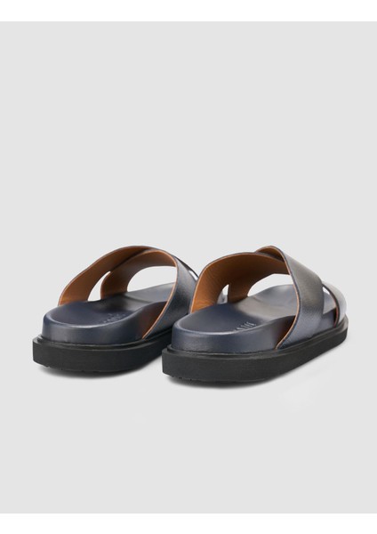 %100 Hakiki Deri Lacivert Erkek Terlik modelleri