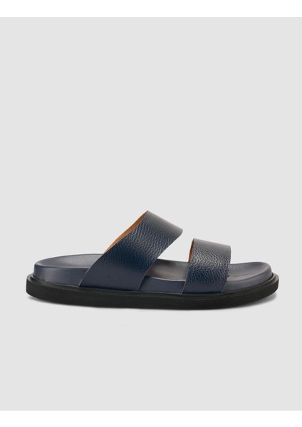 %100 Hakiki Deri Lacivert Erkek Terlik