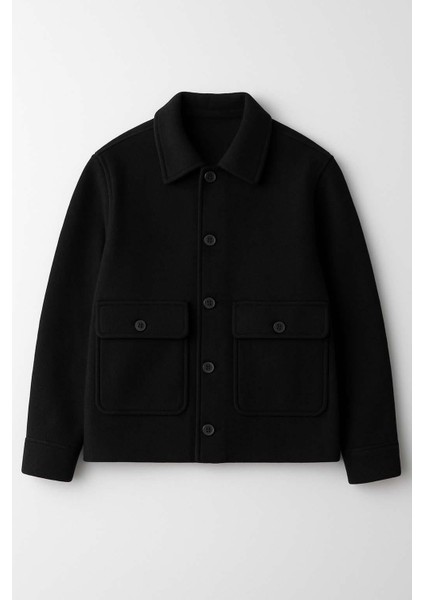 Gaspar Kaşe Kumaş Düğmeli Rahat Kalıp Erkek Ceket - Siyah