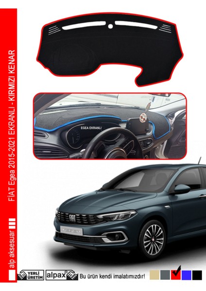 Fiat Egea Ekranlı Torpido Koruyucu 2015-2024 Arası Modelle - Kırmızı Kenar