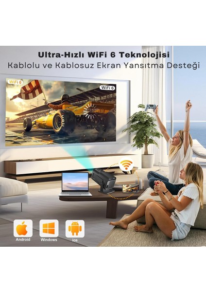 Teknomie Android Wifi Taşınabilir Akıllı Projektör – 4K Ultra Hd, Bluetooth 5.0, Hoparlör, Çok Amaçlı Akıllı Mini Projeksiyon