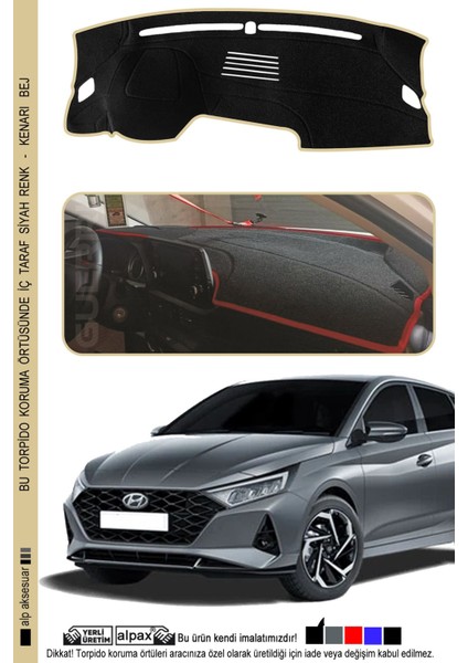 Hyundai I20 Torpido Koruma Halısı (2020 ve Üzeri) Modele Özel Üretim – Kenarı Bej