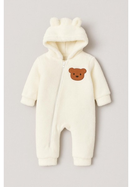 Bebek Peluş Tulum Çapraz Fermuarlı Ayıcık Figürlü Kapüşonlu Tulum modelleri