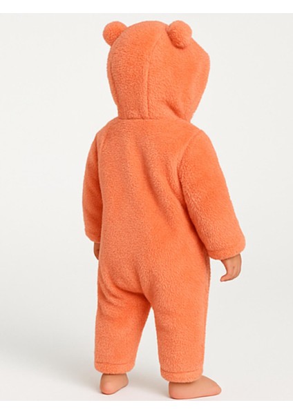 Bebek Peluş Tulum Çapraz Fermuarlı Ayıcık Figürlü Kapüşonlu Tulum