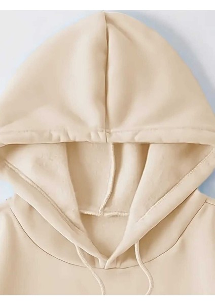 Let Kindness Baskılı Kapüşonlu Cepli Pamuklu Bej Sweatshirt modelleri