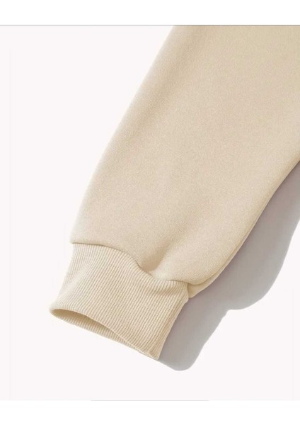 Palmiye Yaprağı Baskılı Kapüşonlu Cepli Pamuklu Bej Sweatshirt fırsatları