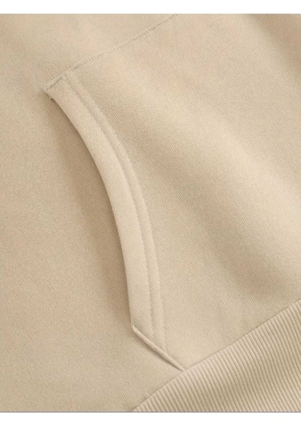 Bubble Milk Baskılı Kapüşonlu Cepli Içi Yünlü Bej Sweatshirt indirimleri