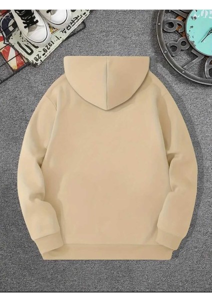 Bear Relax Baskılı Kapüşonlu Cepli Pamuklu Bej Sweatshirt fiyatları