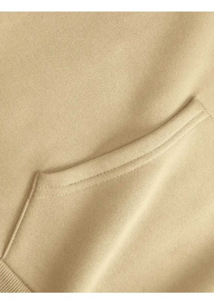 Sevimli Pandalar Ön ve Arkası Baskılı Kapüşonlu Cepli Içi Yünlü Bej Sweatshirt fırsatları