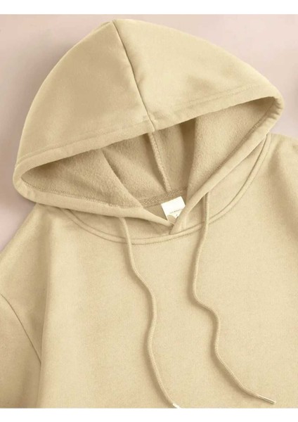 Kurukafa Vişne Baskılı Kapüşonlu Cepli Içi Yünlü Bej Sweatshirt modelleri