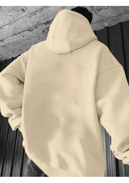 Paris Yatay Çizgi Baskılı Kapüşonlu Cepli Içi Yünlü Bej Sweatshirt fiyatları