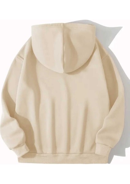Elmaslı Dudak Baskılı Kapüşonlu Cepli Pamuklu Bej Sweatshirt fiyatları