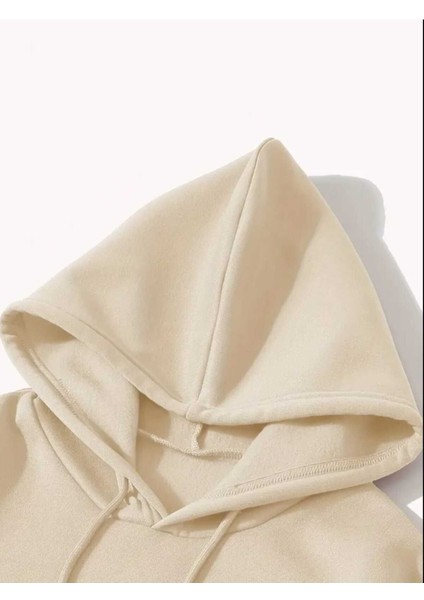Elmaslı Dudak Baskılı Kapüşonlu Cepli Pamuklu Bej Sweatshirt modelleri