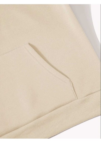 Elmaslı Dudak Baskılı Kapüşonlu Cepli Pamuklu Bej Sweatshirt indirimleri